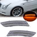 LED Front Side Marker Lamps Replacement for Cadillac XTS 2013 2014 2015 2016 2017 Clear Lens Amber LED Turn Singal Lights Kits Replace OEM Sidemarker Lamps