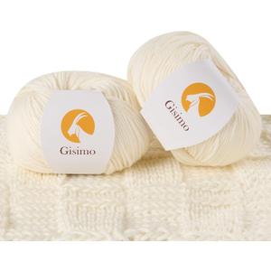 2 Balls Merino Wool Yarn, 12-Ply Luxurious and Soft Yarn for Hand Knitting & Crocheting, 1.76 OZ/50g, 120 yds/110 MetersWhite,2Balls