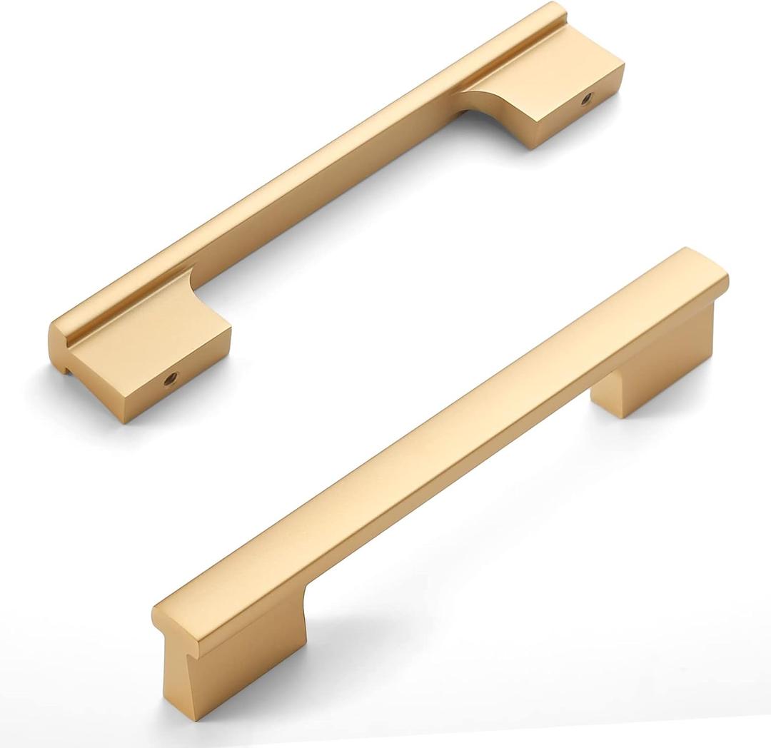 Amerdeco 10 Pack Brushed Gold Cabinet Pulls 5 Inch(128MM) Hole Centers Kitchen Cabinet Handles Hardware
