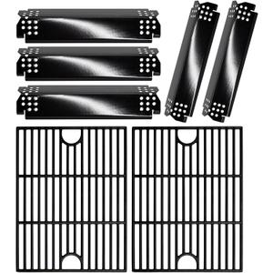 Hiorucet Grill Parts for Home Depot Nexgrill 720-0888N 720-0830H 720-0888 720-0888A 720-0830D Gas Grill, Cast Iron Grill Grates, Porcelain Steel Heat Plates for Nexgrill Replacement Parts 5 Burner