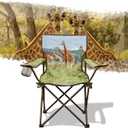 2 Pcs Animal Pattern Camping Chair,Folding Backpacking Lightweight Beach Chair w/Cup Holder,Mesh Side Pocket,Carry Bag,Portable Lawn Chair for Adults Family Outdoor Parties,Hiking,Giraffes