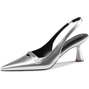 RONILURN Women Kitten Heels Slingback Low Heel Pumps Dress Shoes for Women Closed Pointed Toe Pearl Heels for Work Wedding Bridal 9,5