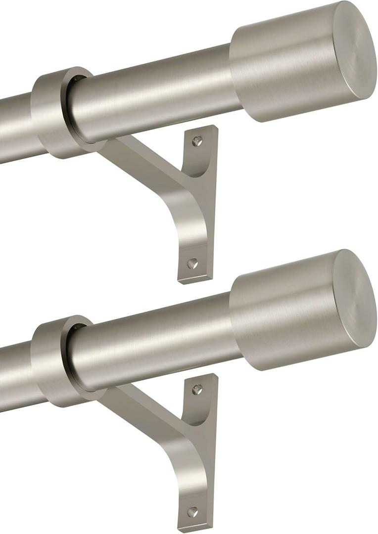 2 Pack Curtain Rods 36-72", Adjustable 1-Inch Thicken Window Treatment Rods, Telescoping Decorative Drapery Rods with Cap Finials, Brushed Nickel