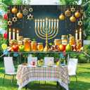 Hanukkah Banner 71 x 43 Inches Jewish Holiday Backdrop Menorah Honey Apple Wall Decor Star of David Festival Banner for Home Synagogue Classroom Celebration Backdrop