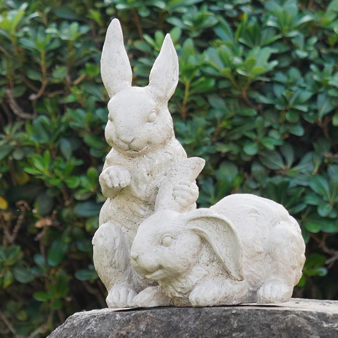 Garden-Statues - Easter Bunny Decor - Rabbit Figurine - Collectible Figurine - Spring 2 Nestled Bunny Sulpture Cream Rabbit for Easter Yard Framhouse Outdoor Dcor 9*8.25*11.5 inch Newman House Studio