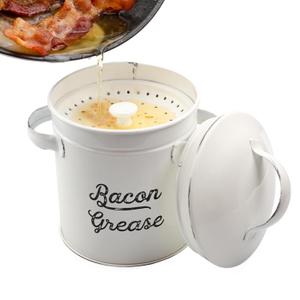 AuldHome Design Grease Container, White Enamelware Bacon Grease Can w/Strainer, Farmhouse Style, Keto-Friendly