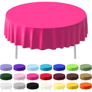 3 Pack Plastic Table Cloth Round 84 inch Plastic Tablecloth Disposable Round Cover Leakproof for Parties, Picnic, Camping, Birthday, Weeding Fushcia