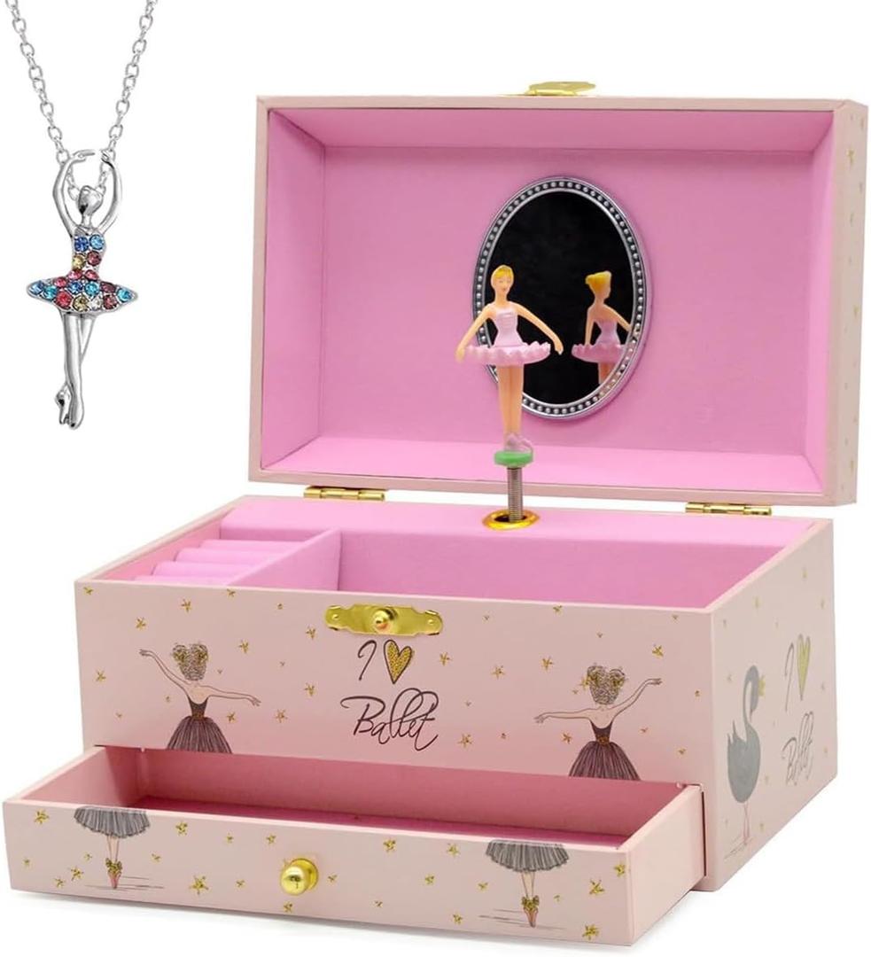 Musical Jewelry Box for Girls, Small Musical Ballerina Jewelry Box Swan Lake, Bedroom Decor Music Box for Girls, Christmas/Birthday Gifts (7 inches)
