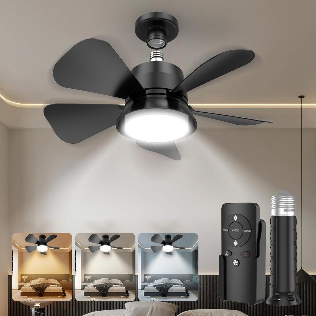 Ceiling Fan light with Remote, 5 Brightness Dimmable Ceiling Fans with Lights, 3000K-6000K Quiet 3-Speed Bedroom Ceiling Fans for Garage Living Room (Black)