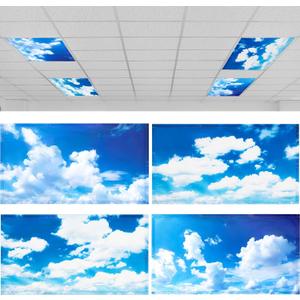 ROCEEI Pack of 4 Fluorescent Light Covers for Ceiling Lights, 4 x 2 Ft, Magnetic Light Covers for Classroom Office Home School Ceiling Decor(Blue Sky White Clouds)