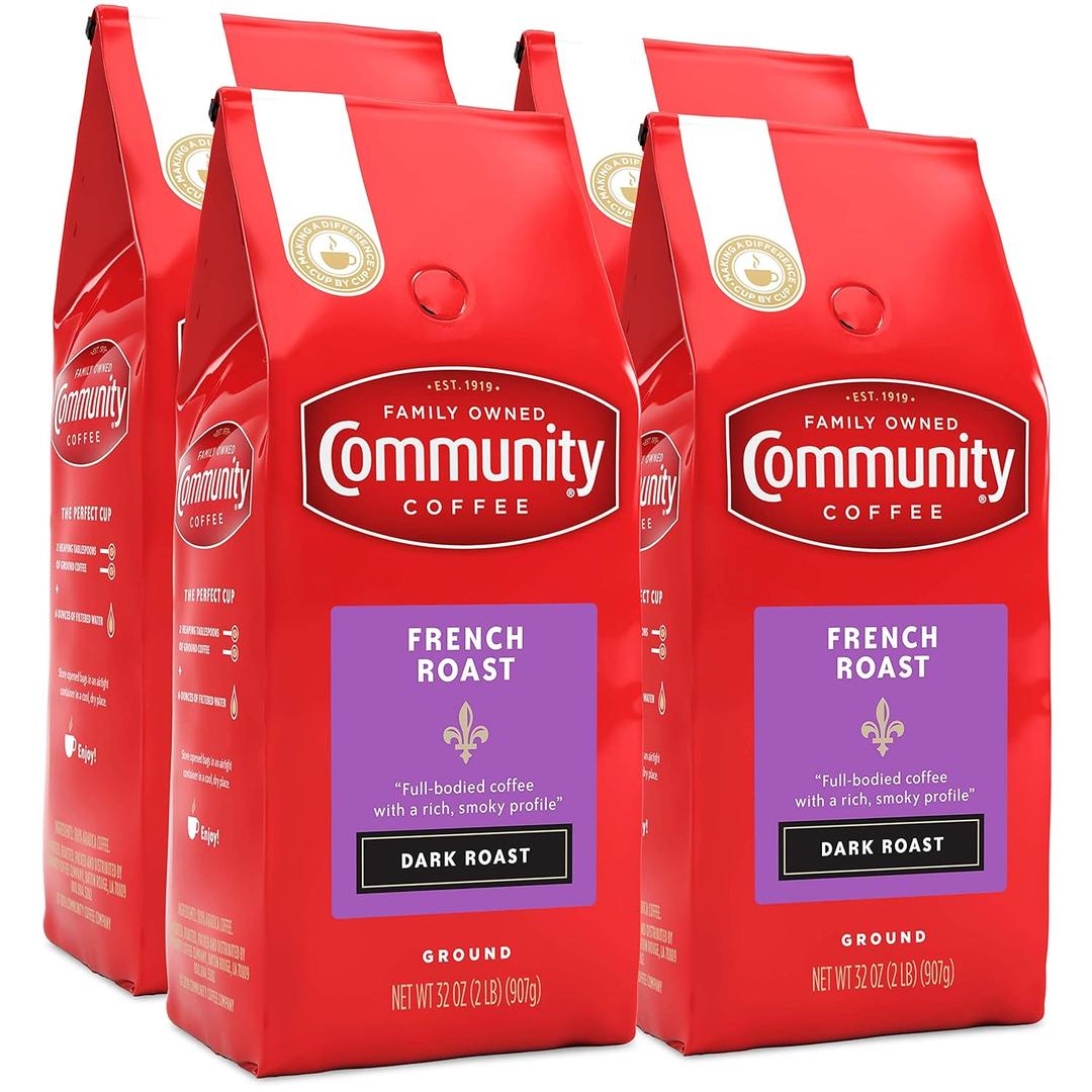 Community Coffee French Roast, 128 Ounces Ground Coffee, Extra Dark Roast, 32 Ounce Bag (Pack of 4)