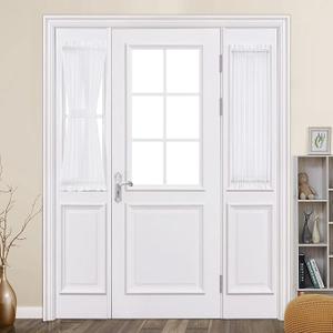 MIULEE Sidelight Sheer French Door Curtains 25 x 40 Inches Light Filtering Window Treatment with Tieback - 2 Panels, White