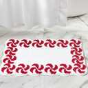 Estmy Cute Christmas Candy 2x3 Throw Rugs Indoor Doormat Non Slip Washable, Holiday Xmas Festive Boho Sweet Colorful Red Scalloped Swirl Small Christmas Area Rugs for Entryway Kitchen Bedroom (24W x 36L)