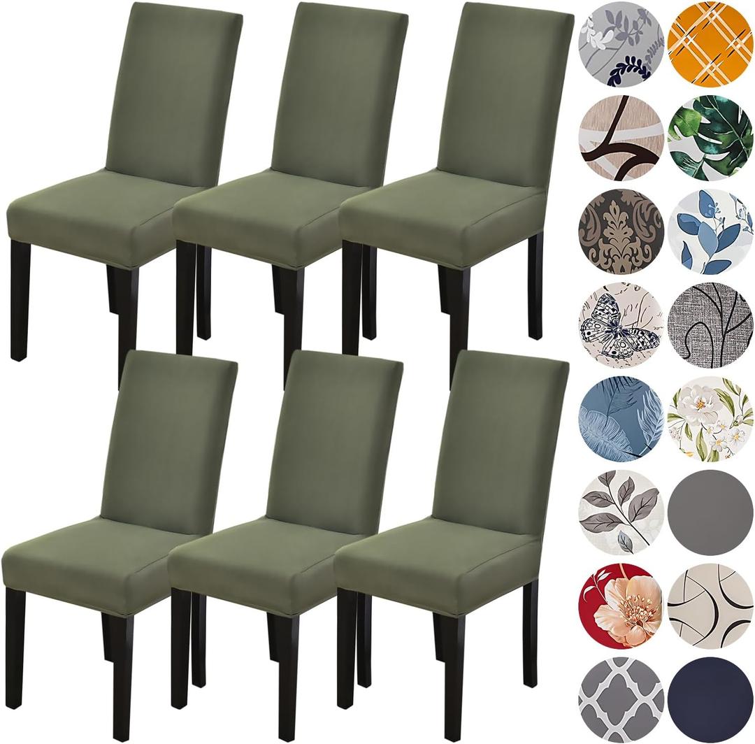 HZDHCLH Green Chair Covers for Dining Room 6 Pack,Stretch Spandex Parsons Chair Slipcover Set of 6,Washable Anti-dust Chair Seat Cover for Kitchen,Wedding,Party