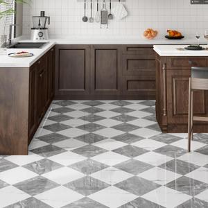 40-Pack Peel and Stick Tile Vinyl Floor Glossy 12 x 12, Self Adhesive Waterproof Flooring Planks for Kitchen, Dining Room, Bedrooms, Cover 40 Sq. Ft, Dark Grey&White Marble (20 per Color)