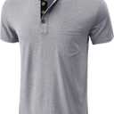 Mens Henley T Shirts 3 Button Cotton Short Sleeve Casual Summer Classic Lightweight Stylish Tee Tops, Small, Khaki (Gray)