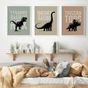 3Pcs Nursery Dinosaur Canvas Wall Art Bronto,Trike,T.rex Painting Picture Wall Decor Adorable Toddler Dino Poster Print Artwork for Kids Boys Room Nursery Classroom Playroom Home Decoration (1216in)