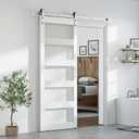 SmartStandard 36 x 84 inch Glass Barn Door with 6.6FT Brushed Nickel Sliding Hardware Kit & Handle, Pre-Drilled Ready to Assemble, Waterproof PVC Coating, White, 5-Panel Glass