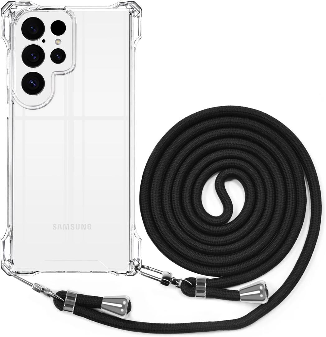 Strap Case for Samsung Galaxy S25 Ultra Crossbody Rope, Anti-Shock Cell Cover with Adjustable Neck Cord Strap,Transparent Clear PC Lanyard Phone Case for Samsung Galaxy S25 Ultra Girls