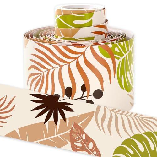 FYSUIMU 32.8Ft Modern Boho Bulletin Board Border Botanical Leaves Die Cut Trim Border Roll for Back to School Classroom Office Wall Chalkboard Decor, Set of 2
