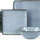 Famiware Ocean Square Plates and Bowls Set, 18 Pieces Dinnerware Sets, Dishes Set for 6, Microwave and Dishwasher Safe, Scratch Resistant, Blue