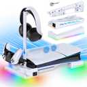 RGB Horizontal Cooling Station Stand for PS5 Slim /Pro Console with 2 Controller Charger, Auto Silent Cooling Fan for Playstation 5 Slim /Pro Disc &Digital with 14 Light Modes and Headset Holder