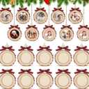 Round Picture Frames Wooden Christmas Picture Frame Ornaments for Christmas Tree Hanging Photo Ornaments Using My Own Photos (Black and Red,Bow)