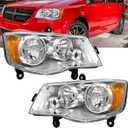 APSVE 2PCS Chrome Headlight Compatible with 2011 2012 2013 2014 2015 2016 2017 2018 Dodge Grand Caravan For 2008-2016 Chrysler Town & Country Headlight+Corner Parking Turn Signal Marker Light, Clear