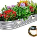 Raised Garden Bed Galvanized Planter Box Outdoor with 2 Solar Lights, Rot-Resistant Metal Garden Bed Planter for Vegetables Flower Herb