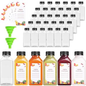 80pcs 8oz Pcs Juice Bottles, Juice Bottle with Caps Reusable Empty Clear Bottles with Label, Funnel, Brush Bulk Beverage Containers for Juicing, Drinking, Smoothie and Other Beverages (8oz)