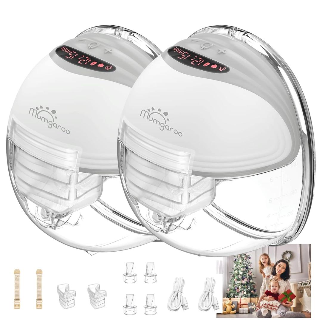 Breast Pump Hands-Free, Wearable Breast Pump, Portable Electric Breastfeeding Pump with Smart Display, 3 Modes & 12 Levels, 24mm Flange Insert, 2 Pack