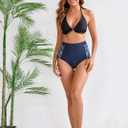 Halcurt Women's High Waisted Swim Bottoms (Available in Plus) Full Coverage Bikini Swimsuit Bottoms (Blue, M)