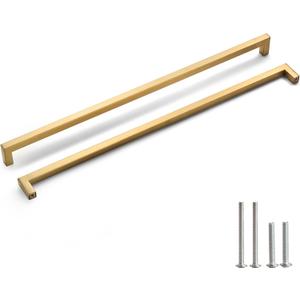 Cabinet Pulls Gold Cabinet Handles Square Drawer Pulls, 2 Pack 18 Inch Stainless Steel Kitchen Door Cupboard Cabinet Handles, Drawer Hardware Handles, 458mm Hole Centers (18 inch Hole Centers(458mm))