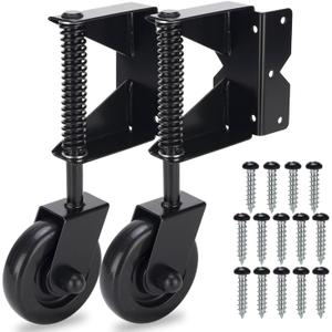 Gate Wheel, Spring Loaded Gate Caster, Heavy Duty Wooden Fence Gate Caster Wheel, 360 Degree Swivel Outdoor Swing or Rolling Gate Support Wheel Kit, 4-1/2 Inch, 220 Lbs Capacity, Black (Left & Right)