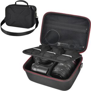 Hard Camera Case for Canon EOS Rebel T7 R50 R100 R10 R5 R6 R8 Mark II, DSLR Mirrorless Camera Bag with 6 Slots &Adjustable Divider for Lens and Accessories, Travel Storage, Black/Red Zipper