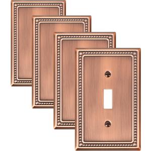 4-Pack Single Toggle Light Switch Cover Plate, Pearls Decorative Switch Plate Covers, Antique Copper 1 Gang Metal Wall Plate, Corrosion Resistant