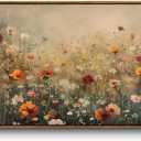 InSimSea Extra Large Framed Vintage Wall Art, Living Room Country Farmhouse Decor, Spring Flower Wildflower Landscape Canvas Prints, Retro Flowers Long Pictures for Bedroom Above of Bed, 20x40inch