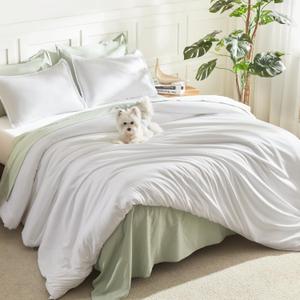 Litanika White Comforter Set Queen Size, 3 Pieces Lightweight Solid Bedding Comforter Set, All Season Fluffy Bed Set (90x90In Comforter & 2 Pillowcases)