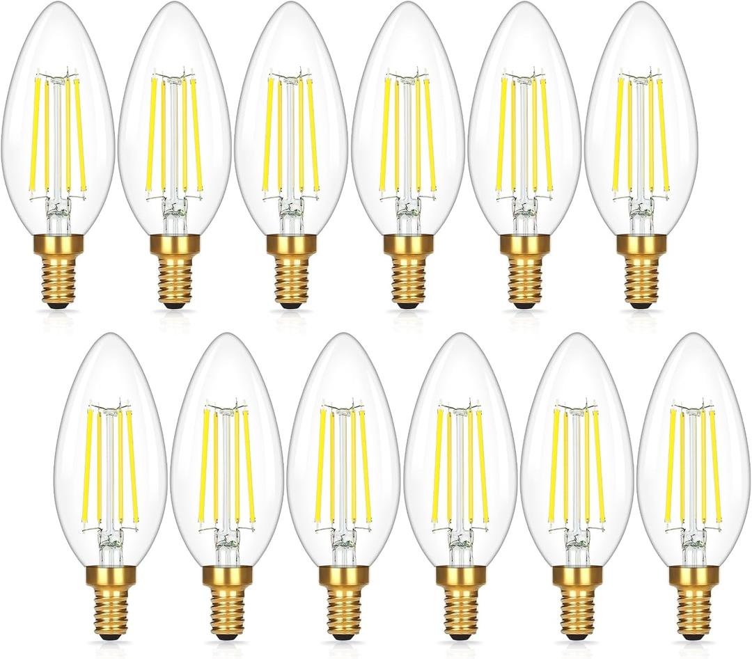 Brightever E12 Candelabra LED Light Bulbs 60 Watt Equivalent, 12 Packs Super Bright 620 Lumen, 6W Clear LED Candle Bulbs, Daylight White 5000K Dimmable Chandelier Light Bulbs for Ceiling Fan