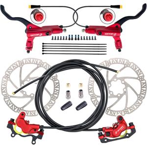 Zoom HB876E 2-PIN/3-PIN 4-Pistons E-Bike Electric Power-Off Hydraulic Brake Set with 180mm Rotors, Pre-Bled Hydraulic Disc Brake Caliper Lever for eBike (Included Mounting Adapter)