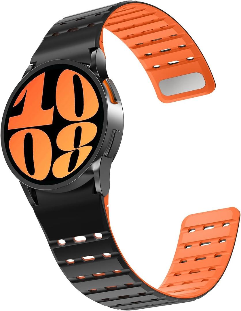 Delidigi Magnetic Sport Band Compatible with Samsung Galaxy Watch 7 6 5 4 FE 40mm 44mm/Galaxy Watch 6 4 Classic 43mm 47mm 42mm 46mm/Watch 5 Pro 45mm, 20mm No Gap Breathable Siliocne Strap for Men Women