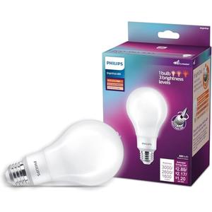PHILIPS LED 150-100-60W A21 1-Pack BrightDial Soft White (2700K) 2605-1600-800 Lumen (22-12-8W = 150-100-60W) Clear Flicker-Free Light Bulb