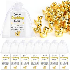 50 Sets Inspirational Gift Bulk Mini Gold Plating Duck You're Ducking Great Emotional Cards Organza Bag Funny Motivational Support Encouragement Present for Christmas Office Coworker
