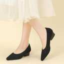 Women's Knit Pointed Toe Low Chunky Heel Pumps Fashion Mesh Hollow Shallow Mouth Slip On Low Heel Ballet Shoes Comfortable Breathable Casual Office Wedding Formal Dress Shoes, 35