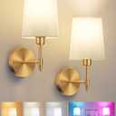 Ouyulong Battery Operated Wall Sconces Set of 2, Wireless Rechargeable Dimmable Wall Light with RGB Bulb and Remote for Bedroom, Living Room, Hallway (Gold)