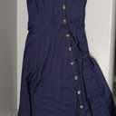 Women's Casual Summer Beach Flattering Flowy A-Line Spaghetti Straps Solid Cotton Button Down Midi Sundress,M