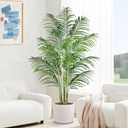 Artificial Palm Tree 6ft Tall Fake Palm Tree Indoor Decor with 18 Leaves and Real Bark Design Faux Tropical Areca Palm Silk Floor Plant in Pot for Home Office Living Room Bedroom Decor 1pcs