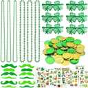178Pcs St. Patricks Day Accessories Dressing-up Party Favors Set Shamrock Shutter Shades Glasses Necklaces Temporary Tattoos Mustache Coins for St Patricks Day Decorations Party Supplies