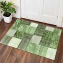 23 Washable Entryway Area Rugs,Modern Non-Slip Checkered Abstract Throw Rugs,High Traffic Small Carpet for Bathroom,Doormat,Kitchen,Spring Green