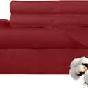 ROYALE LINENS 300 Thread Count 100% Long Staple Combed Cotton Sheet Set - 4 Piece Bed Sheet 1 Fitted Sheet, 1 Flat Sheet, 2 Pillow Cases - Breathable, Cool & Crisp Percale Sheet Set (King, Red)